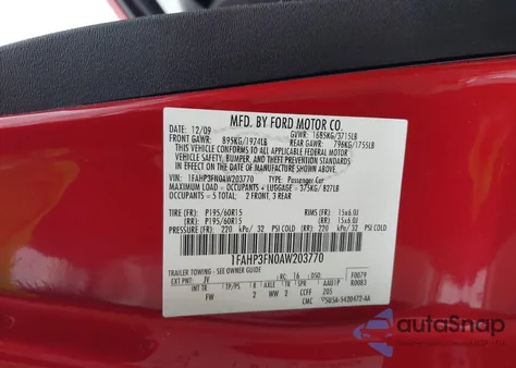 2010 Ford Focus Se z USA, uszkodzony, nr VIN 1FAHP3FN0AW203770